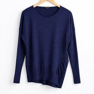 THEORY wool silk sweater pullover navy blue crew asymmetric dolman XS luxury min